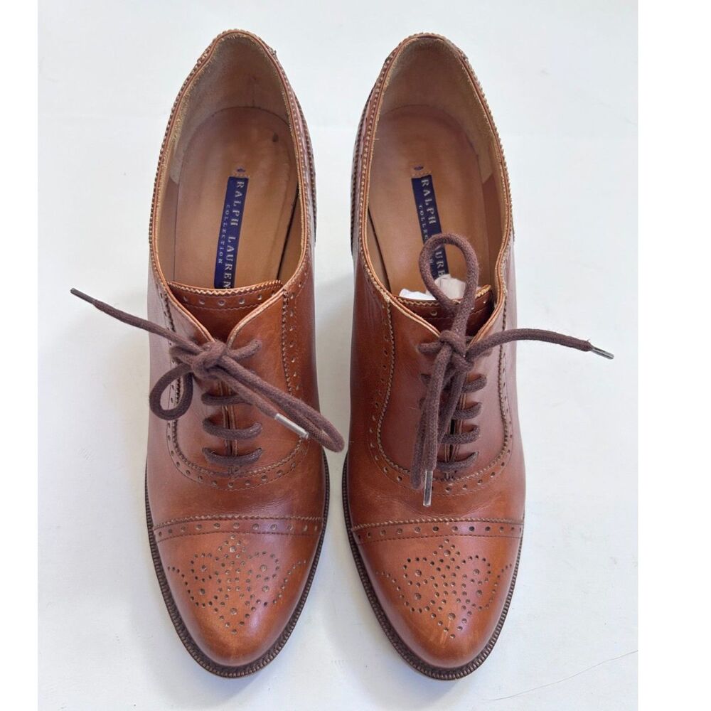 Ralph Lauren Collection Brown Leather Lace-Up Brogue Oxford Heels - Size 40